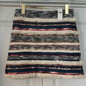 Moulinette Soeurs Anthropologie Sequin Blanket Fringe Size 4 Mini Skirt. NWT.